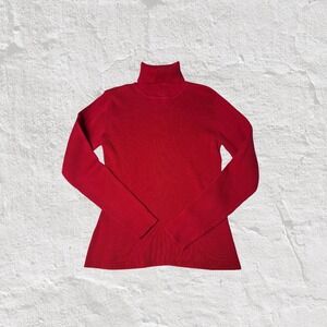 Vintage Casual Corner Turtleneck Sweater Women Sz M Red Ribbed Knit Top Gilmore